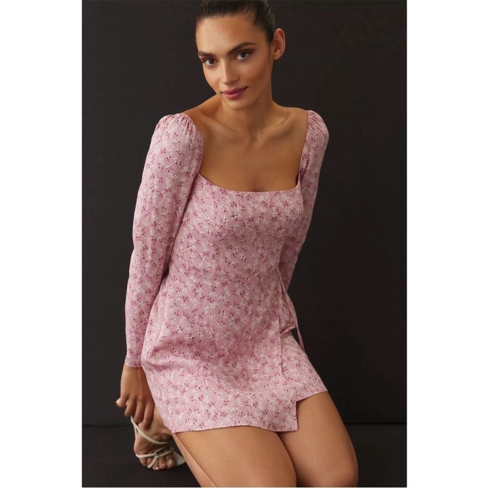 Reformation Rosalie Long Sleeve Mini Dress Cherry Blossom Pink Floral Size 4 - Picture 3 of 9